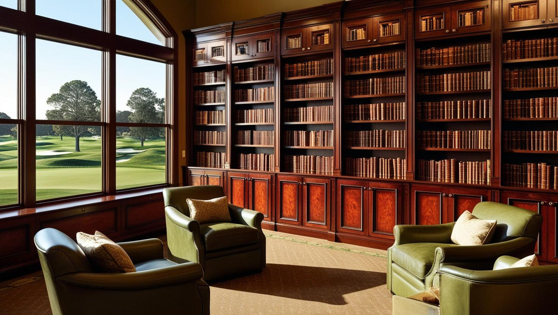 AI Generated picture, of a book library, overlooking a golf course