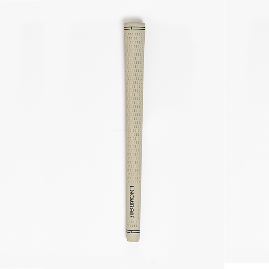 Cream golf grip, with black low chaser golf logo, all on a white background