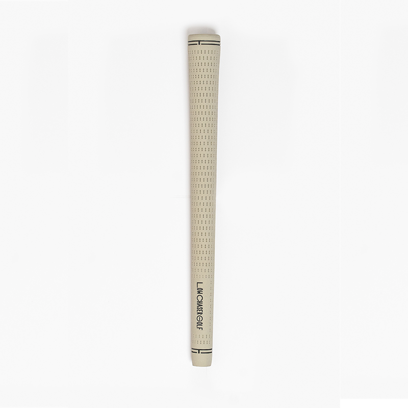 Cream golf grip, with black low chaser golf logo, all on a white background